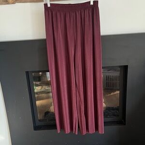 Burgundy Pleated Wide-Leg Pants